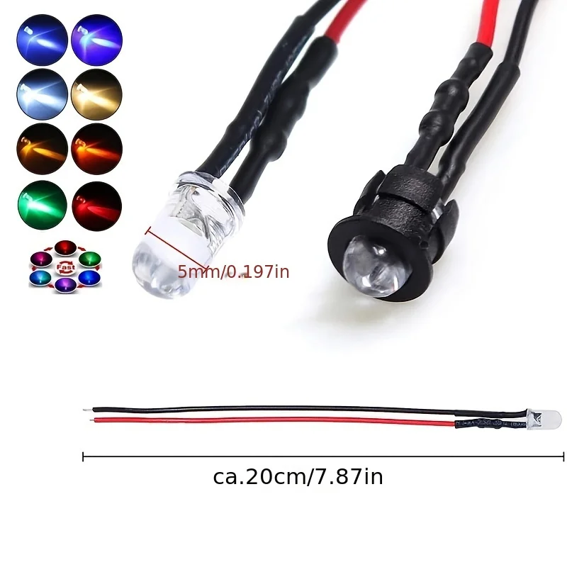 20pcs/50pcs 5MM LED 9V-12V Pre-wired Micro LED LED for Model Combination DIY White, red, blue, green, yellow Kit