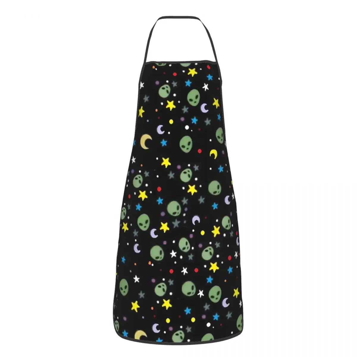Green Alien UFO Moon Apron Chef Cooking Tablier Sleeveless Bib Kitchen Cleaning Pinafore for Women Men Gardening