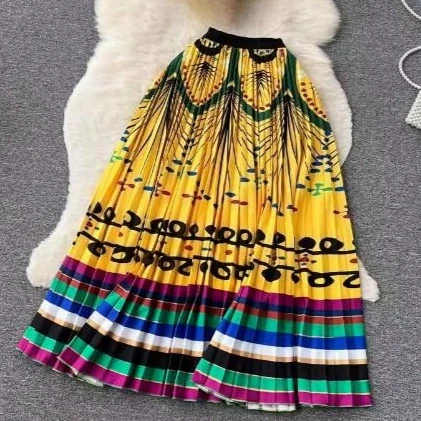 women pleated skirts fashion printed skirt