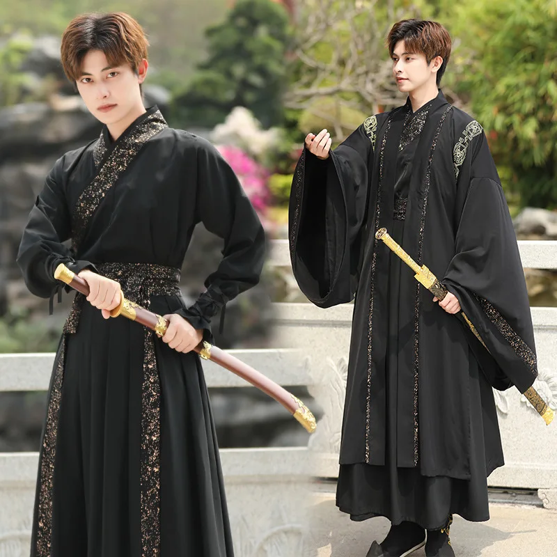 Hanfu Men Chinese Traditional Swordsman Samurai Party Cosplay Costume Han Dynasty Ancient Vintage Hanfu Dress Halloween