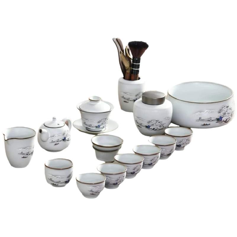 Ru kiln tea set Kung Fu tea set Jingdezhen ceramic home office Chinese teacup teapot high-end gift box