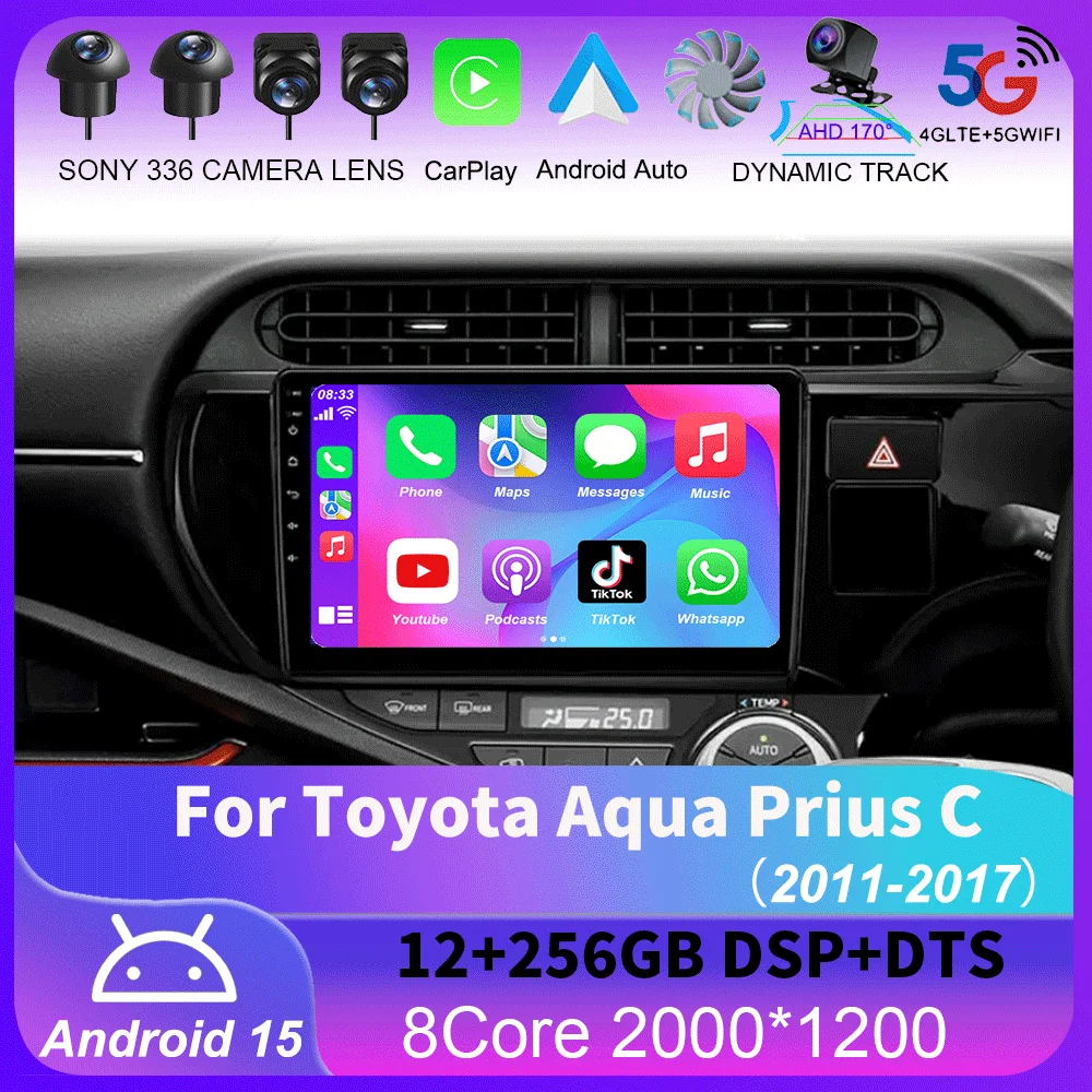 

Android 15 Carplay 4G WIFI Car Radio For Toyota Aqua Prius C 2011-2017 Navigation GPS Multimedia Video Player 2Din DVD Stereo BT