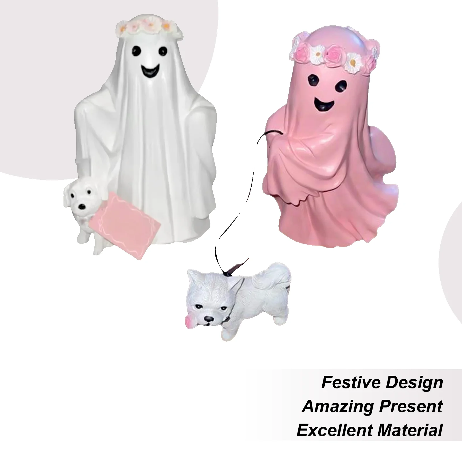 Ghost Walk Dog Indoor Halloween Sculpture Resin Cute Figurines Indoor Decor For Desk Fireplace Mantle Bookshelf Table Halloween