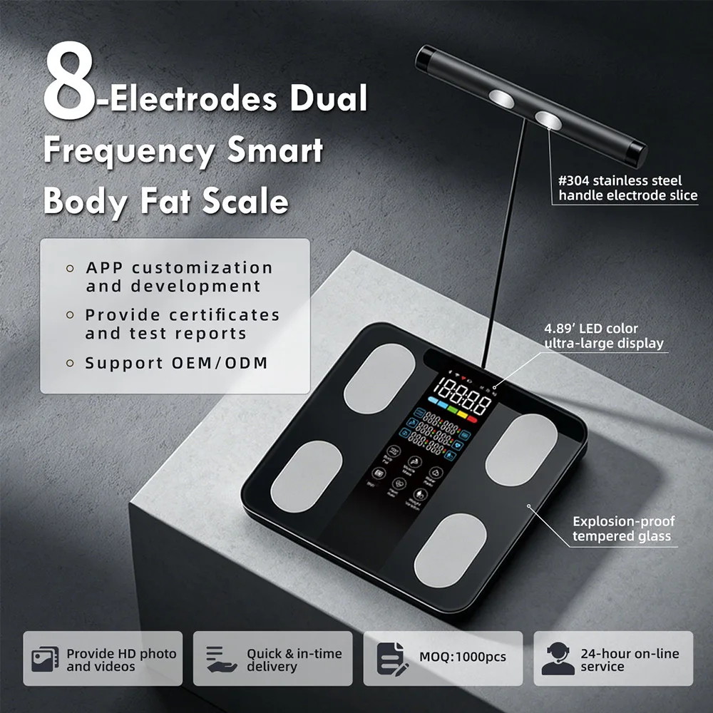 Smart Body Fat Scale with 8-Electrode Handle, Measures 57 Key Body Metrics, LED Color Display, Wi-Fi/Bluetooth Dual Mode