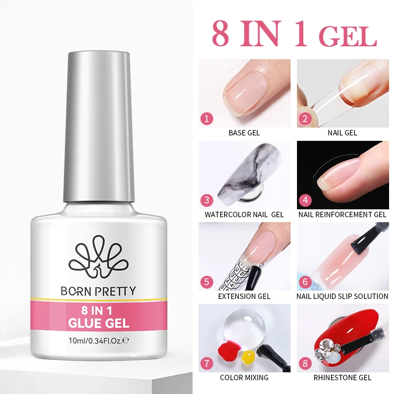 BORN PRETTY 10ml 8-in-1 Nail Glue Coat Rubber Gel Reinforcement Gel for Nails Tools Soak Off UV LED Nail Varnish Function Gel