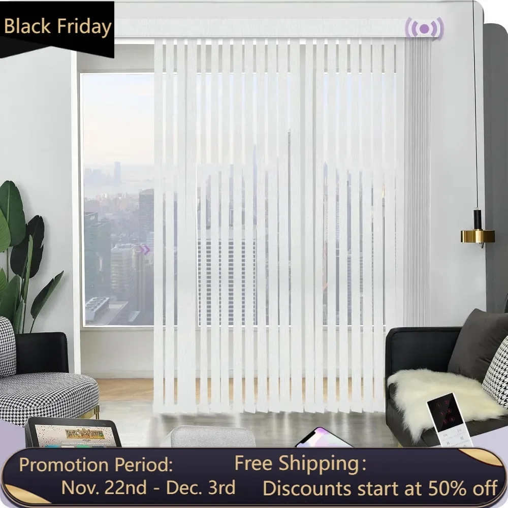 Motorized Vertical Blinds Compatible with Alexa Google Privacy Reversible Blackout Smart Vertical Blind Remote Control Track