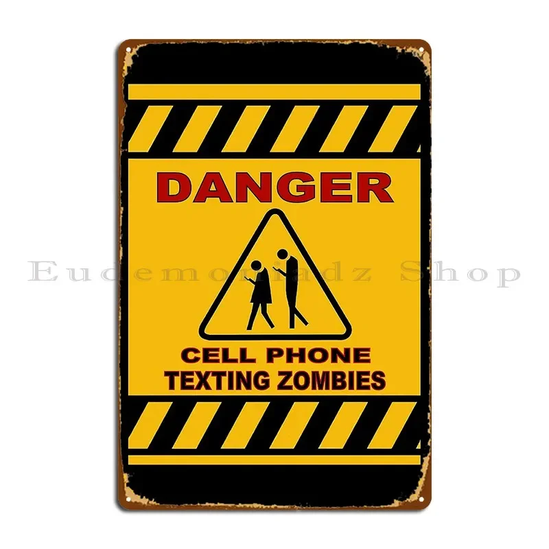 Danger Cell Phone Warning For Texting Print Metal Sign Designer Garage Mural Wall Decor Wall Mural Tin Sign Poster