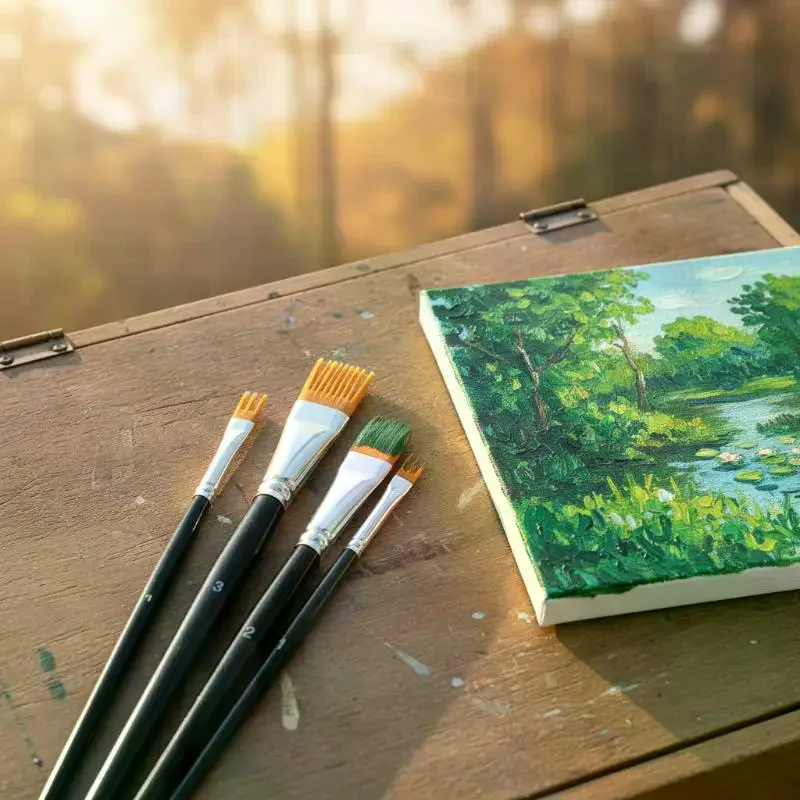 4Pcs Serrated Shape Paintbrush Set For Watercolor Oil Digital Painting - Landscape Leaf Art Brushes For Artists & Students