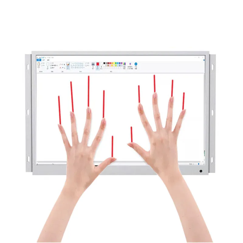 Monitor de tela de toque de metal de estrutura aberta de 14 polegadas 1920x1080 de cor branca com interface AV BNC VGA HDMI USB