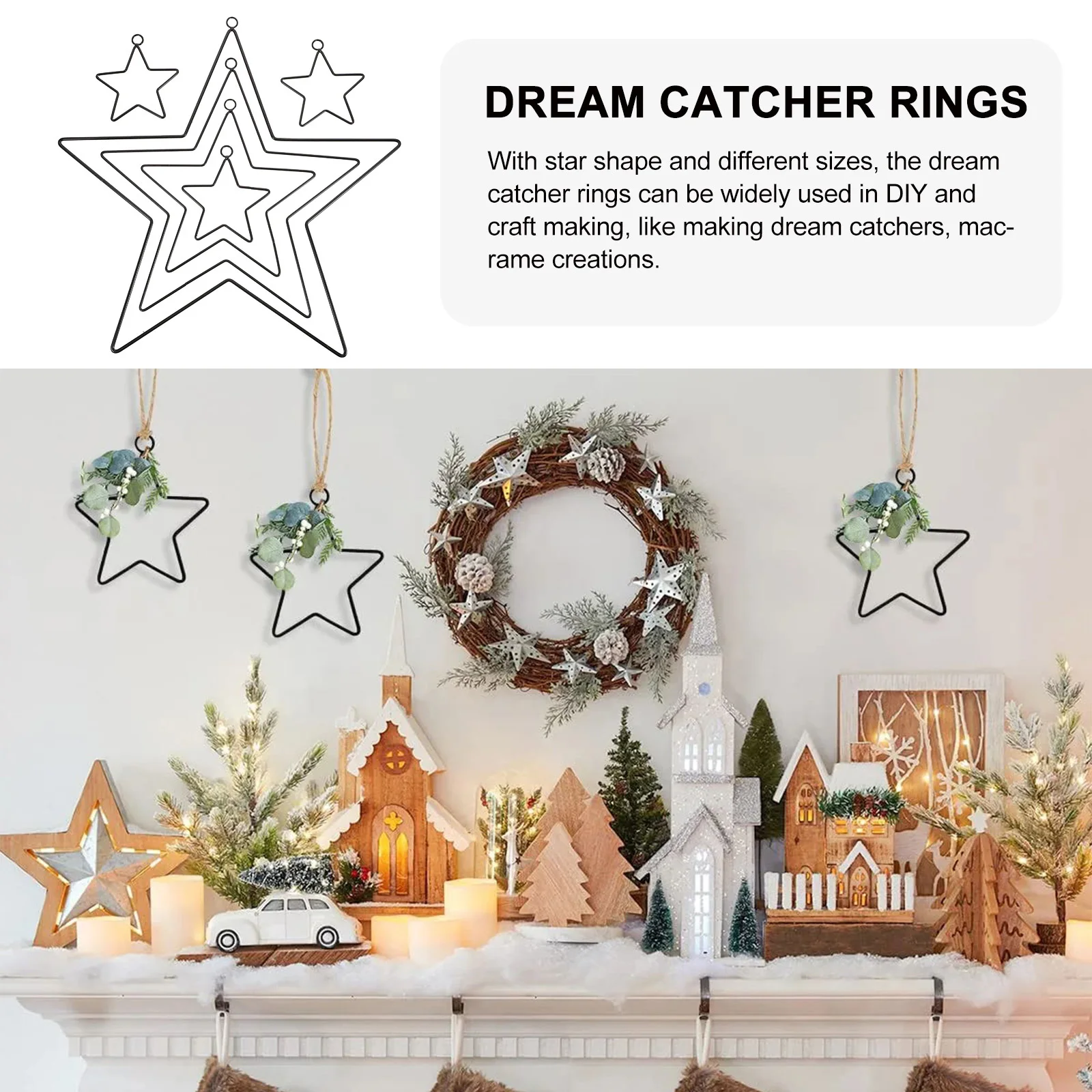 

6Pcs Star Shaped Metal Rings for Crafts DIY Dream Catcher Hoops Iron Frames Wreath Making Craft Decoration Set