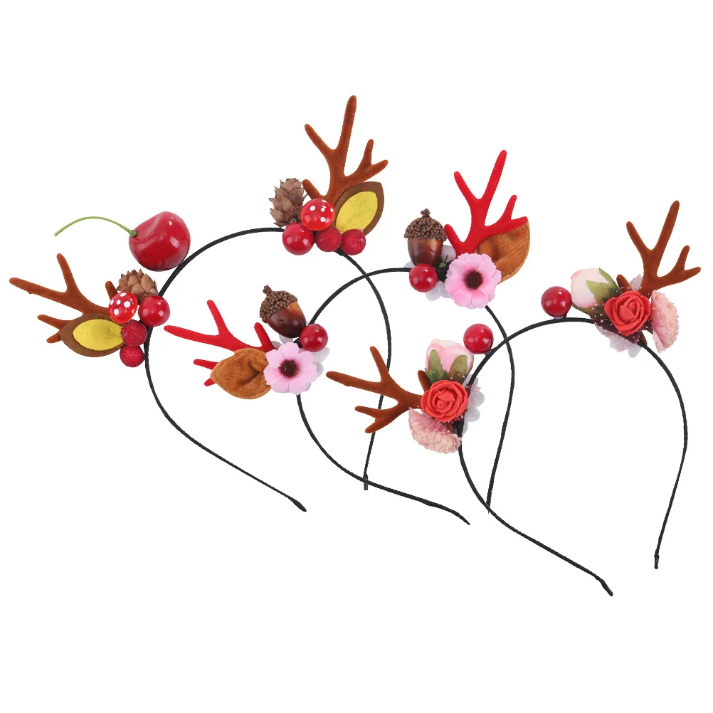 3 قطع من أطواق الشعر على شكل قرن الغزلان، تصميم جميل أنيق غير قابل للانزلاق، عصابة رأس للحفلات لعطلة عيد الميلاد، كرة تنكرية