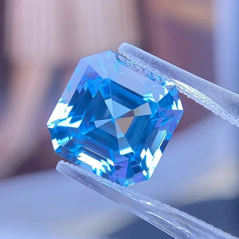 ALab Grown Sapphire Asscher Shape  Aquamarine Color VVS1 Charms for Jewelry Making DIY Ring Necklace Earrings Main Materials view 6