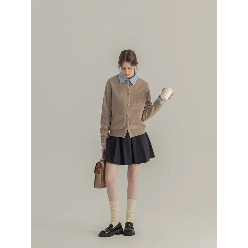 

Трикотажный свитер-кардиган женский, в стиле преппи, с V-образным вырезом, слегка удлиненный, из смесовой ткани (полиэстер/шерсть), имитация двухслойного плетения