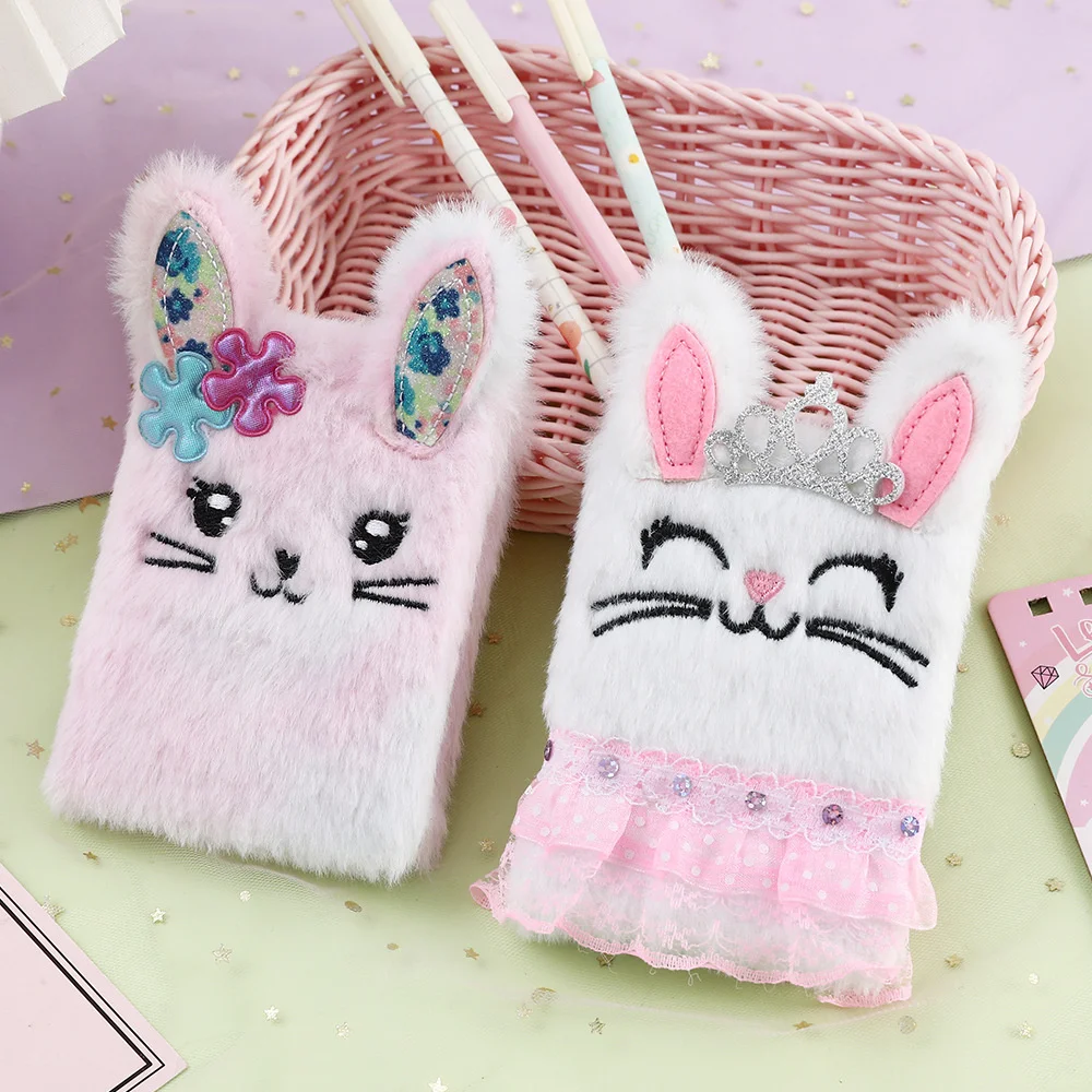 Kawaii Notebook Journal Cartoon Bunny Plush Blank Notepad Planner Portable Notebooks For Writing School Supplies Stationery