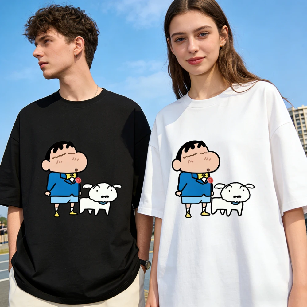 Camisetas de Pareja con Estampado de Crayon Shin-chan y Shiro, Novedad 2026, Camisetas Informales Holgadas para Familias, Conjuntos Combinados para Padres e Hijos