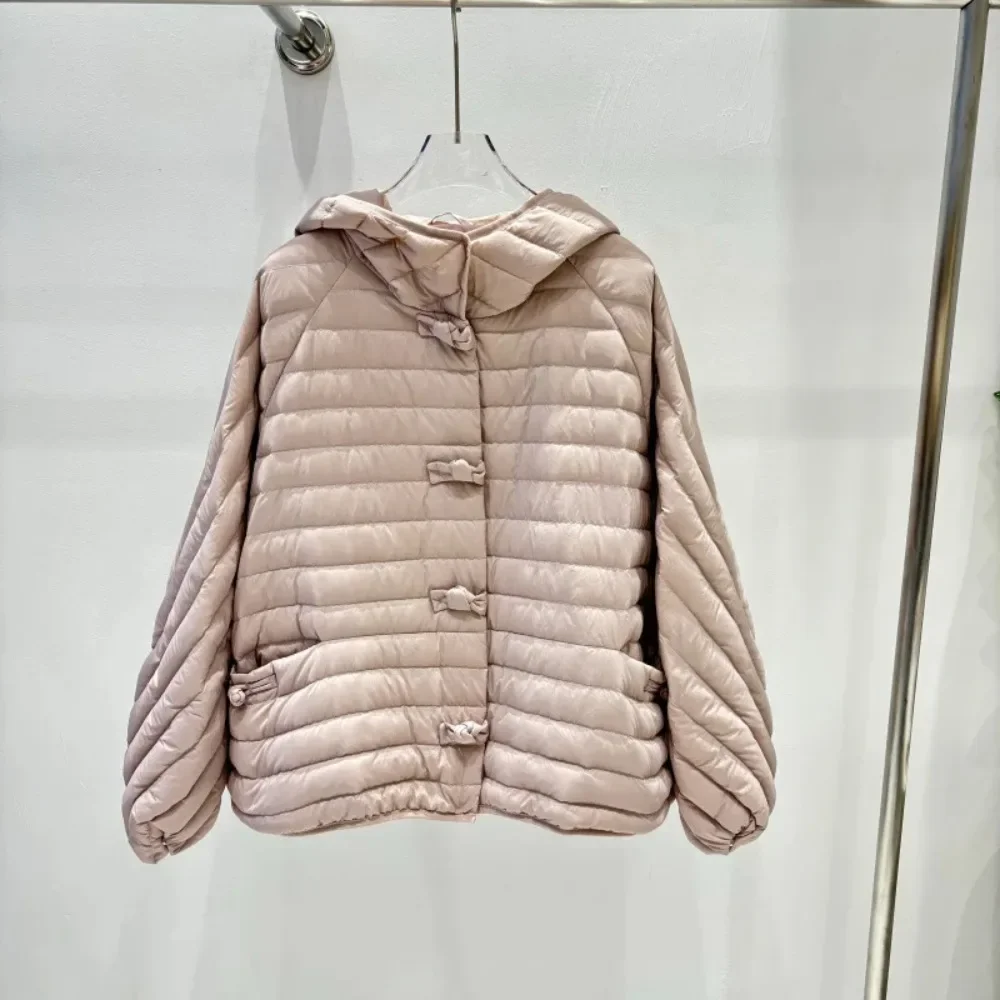 Licht witte eend donsjack Warme herfst winter Mode Casual losse overmaat Dames Hoge kwaliteit 2025, uitloper met capuchonjas