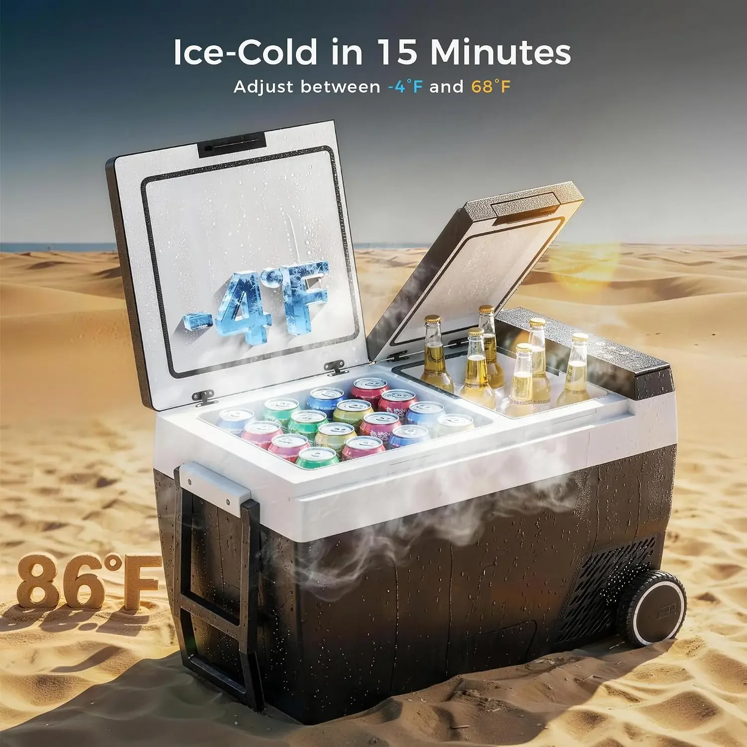12 Volt Refrigerator 45QT(42L), Dual-Zone Car Fridge Freezer with Wheels, -4°F to 68°F Electric Cooler with Fast Cooling & APP C
