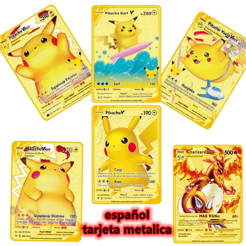 

Pokemon Metal Spanish Battle Card Games Anime Character Collection Birthday Gifts Children's Toys GX VMAX V EX