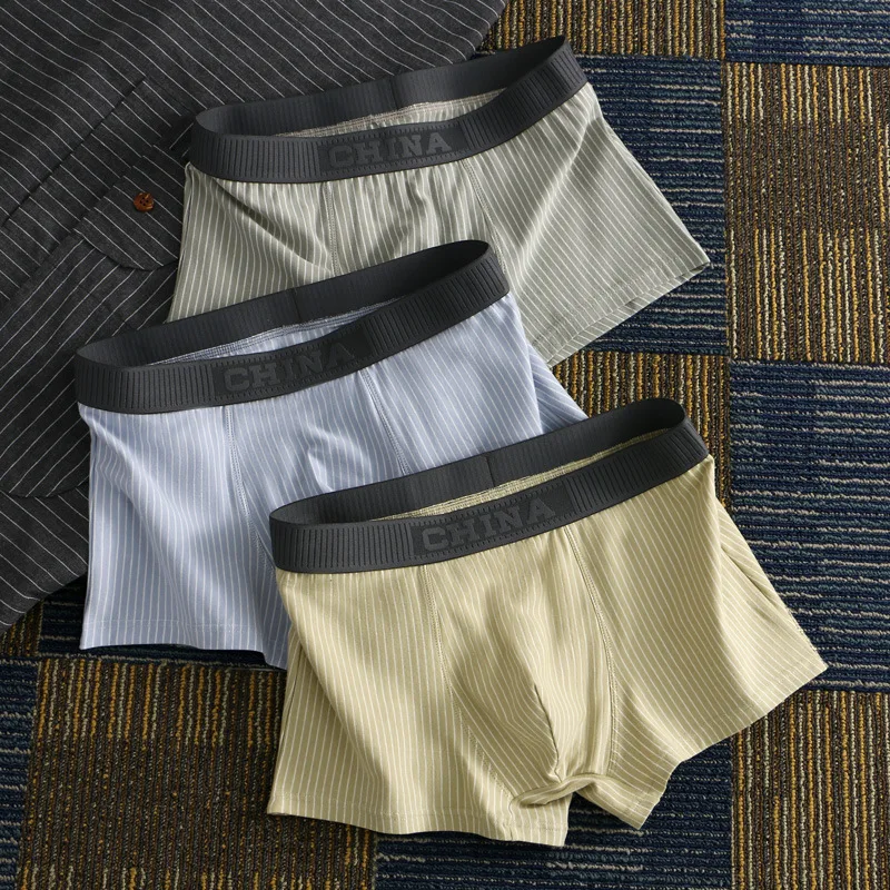 3PCS New Striped Underwear Men's Cotton Breathable Underpants Boxers Boys Breathable Sexy Shorts Youth Boxers