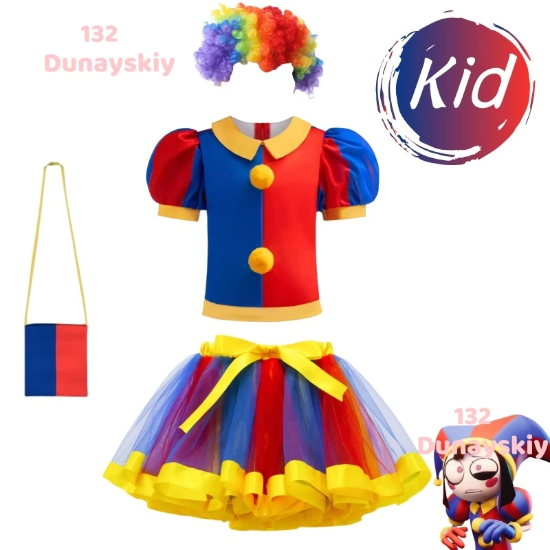 Vestido de verano para niños, disfraz de Cosplay de Pomni increíble, Top Digital de princesa para niñas, falda tutú y bolsa, Carnaval de Halloween para niños