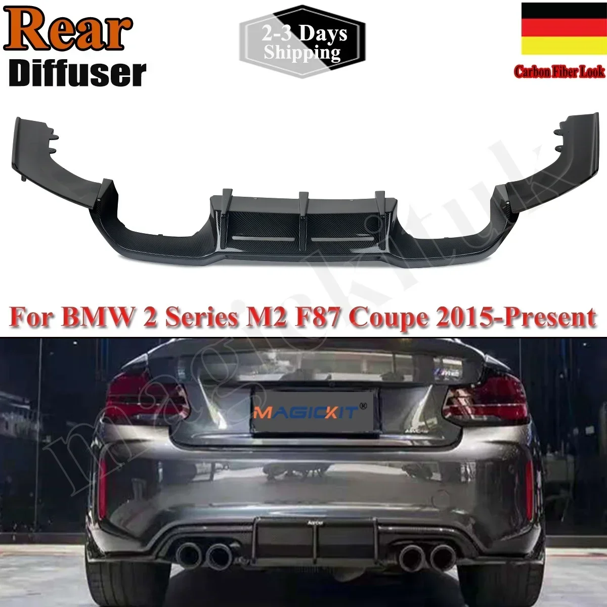 MagicKit Carbon Fiber Style Rear Diffuser For BMW F87 M2 & M2 Competition M2C Coupe 16-20