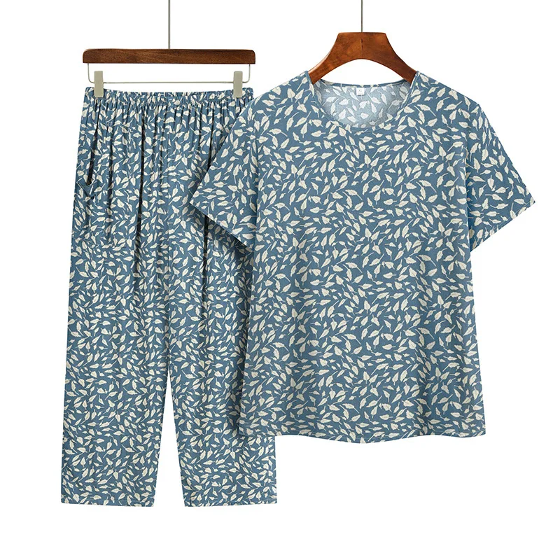 Pijama de manga corta para madre de mediana edad, conjunto informal de dos piezas, Verano