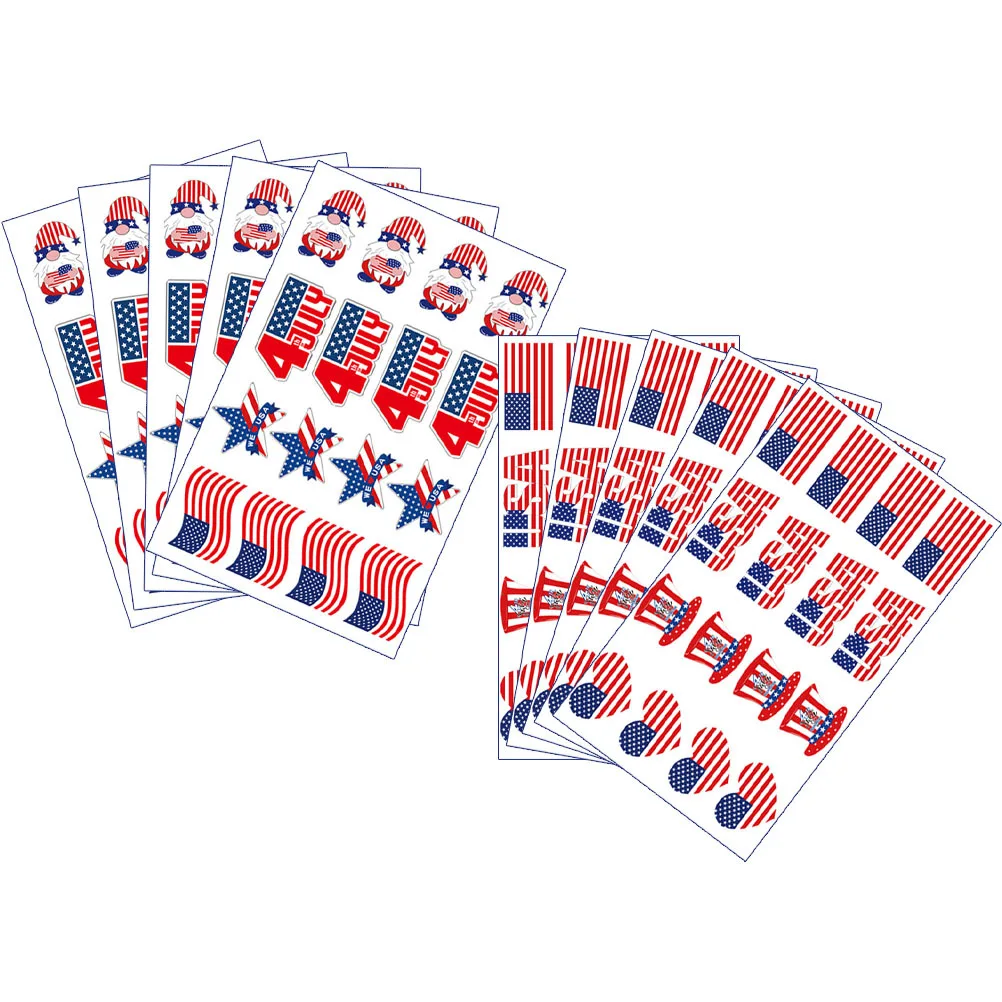 

10 Sheets Face Tattoos Sticker Usa Day Independence Day Body Decals Patriotic Party Supplies Festival Decor Face Tattoos