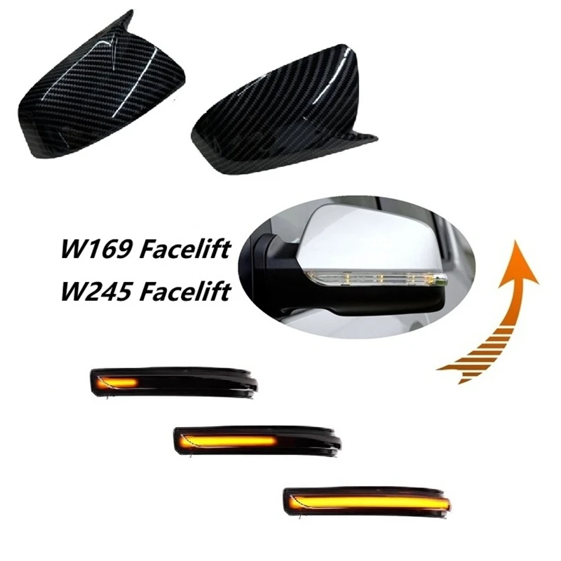 for Mercedes Benz A Class W169 B W245 Facelift 2008 - 2012 Carbon Fiber Hydro Dipped Wing Mirror Stick-on Cap Dynamic Blinker
