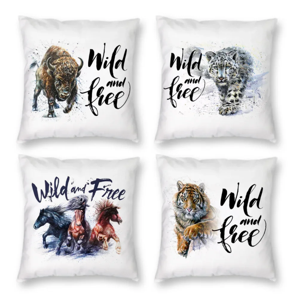 Bedroom Living Room Decoration Cushion Cover Tiger Lion Wolf Watercolor Painting Pillowcase