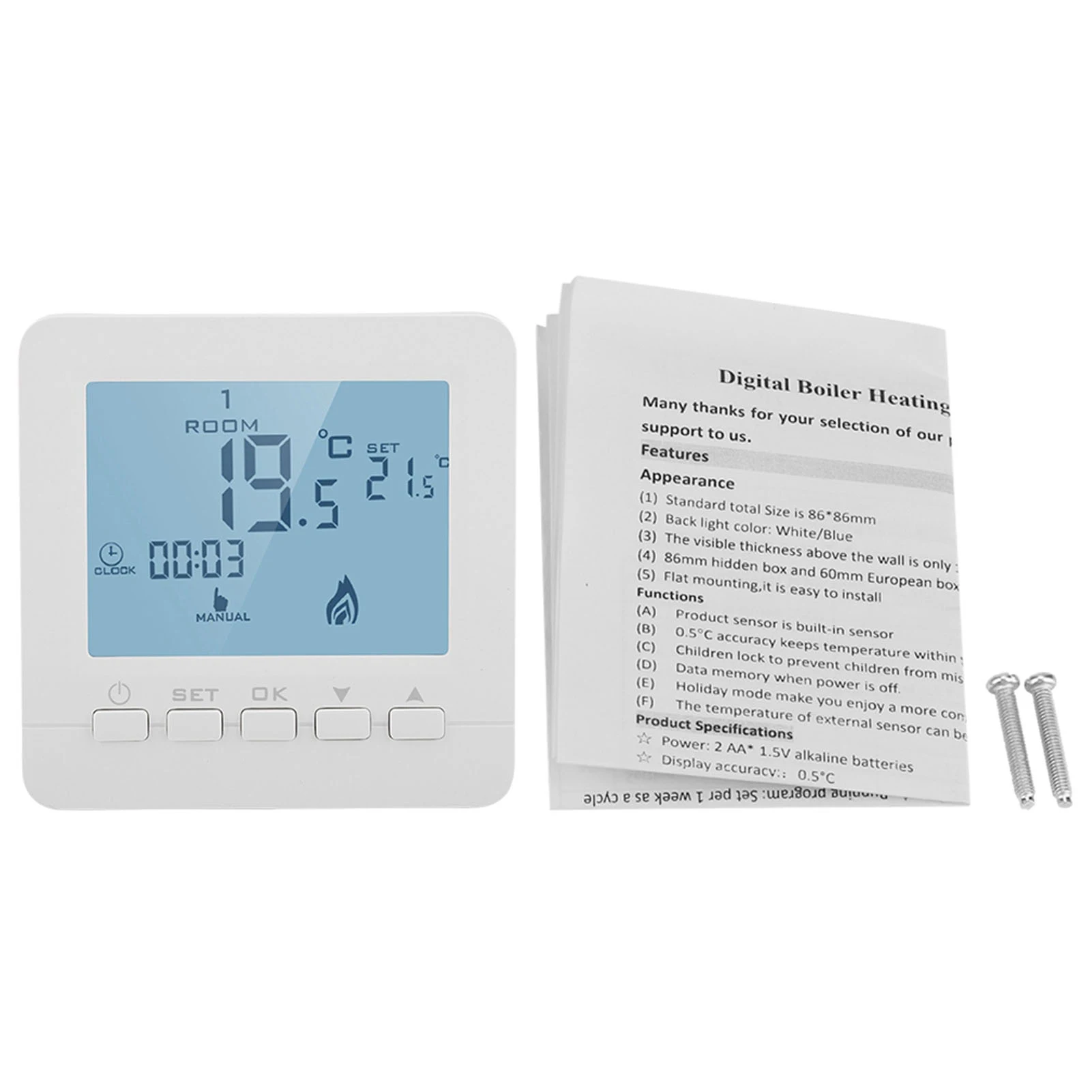 Programmable Thermostat Digital LCD Display Smart Temperature Controller 5A Thermostat