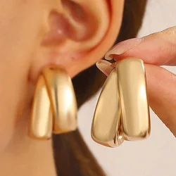 Creative Exaggerated C- shaped Studs Geometric Large Ear Clips Female Metallic Mirror Temperament Simple Earrings 1 Pair