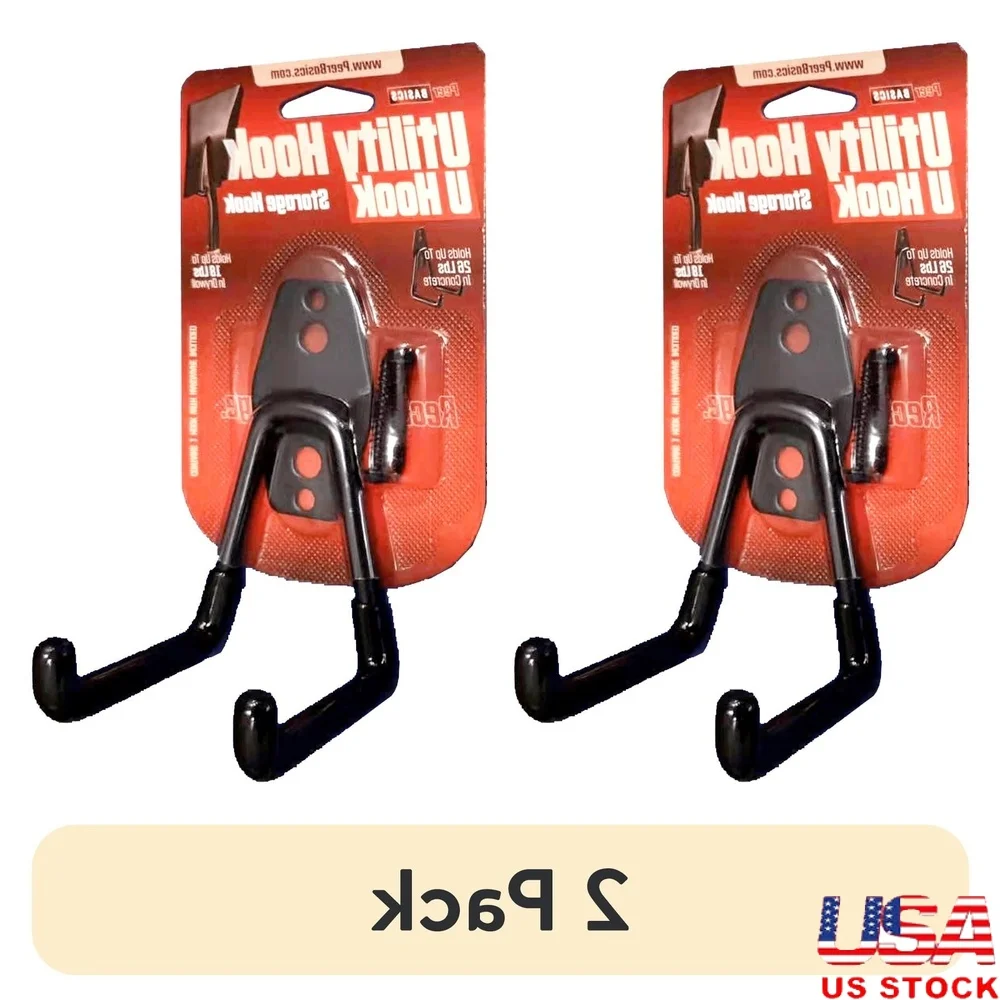 

2 Pack Utility Hook PVC Coated Metal Black 50 lb Capacity Easy Installation Hardware Included Indoor Outdoor Organization