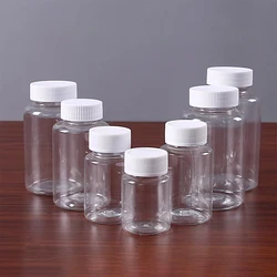 Vazio claro selado amostra garrafa, garrafa de plástico, pó sólido medicina pílula recipiente frasco, 15ml, 20ml, 30ml, 50ml, 80ml, 100ml, 50pcs