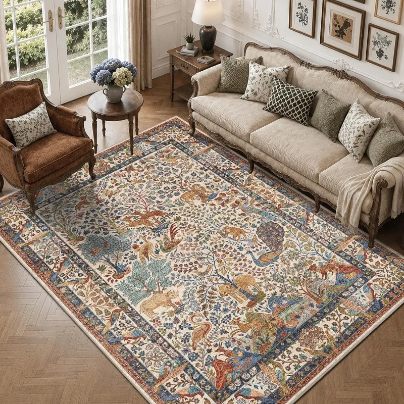 Vintage Animal Print Living Room Carpet Bohemian Style Home Decor Bedside Rugs Machine Washable Non-slip Coffee Table Floor Mats
