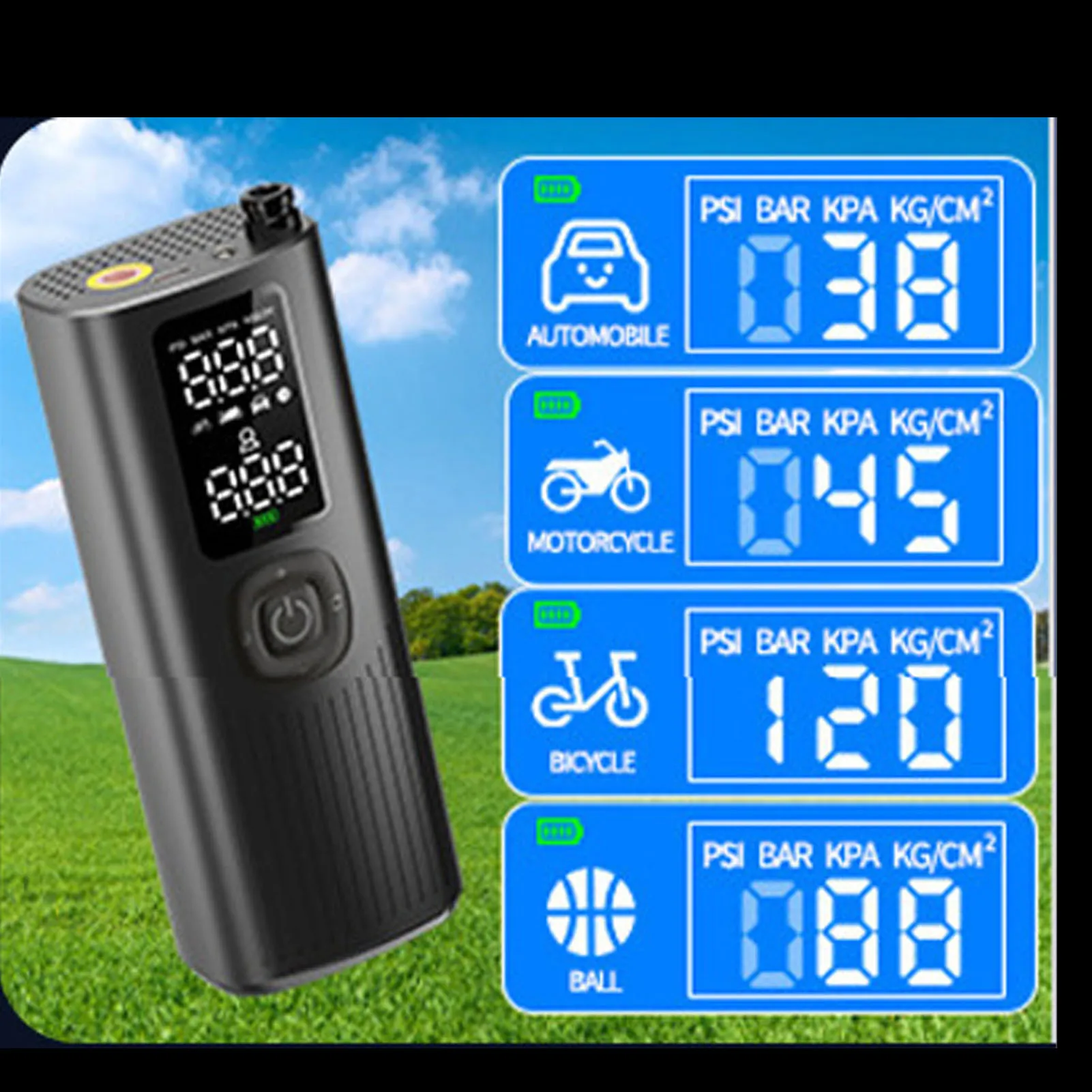 

Портативный беспроводной насос для накачивания шин, компактный, 120PSI, 2000 мАч, цифровой дисплей, ABS, ПК, эффективный светодиодный электрический воздушный насос для велосипеда