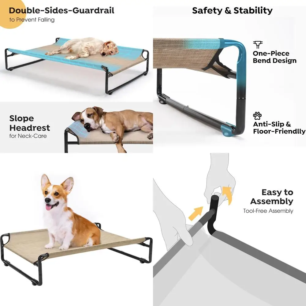 

Портативная средняя детская кроватка для собак с охлаждающей сеткой и нескользящими ножками, моющаяся, бежевый кофейный, CWC2201