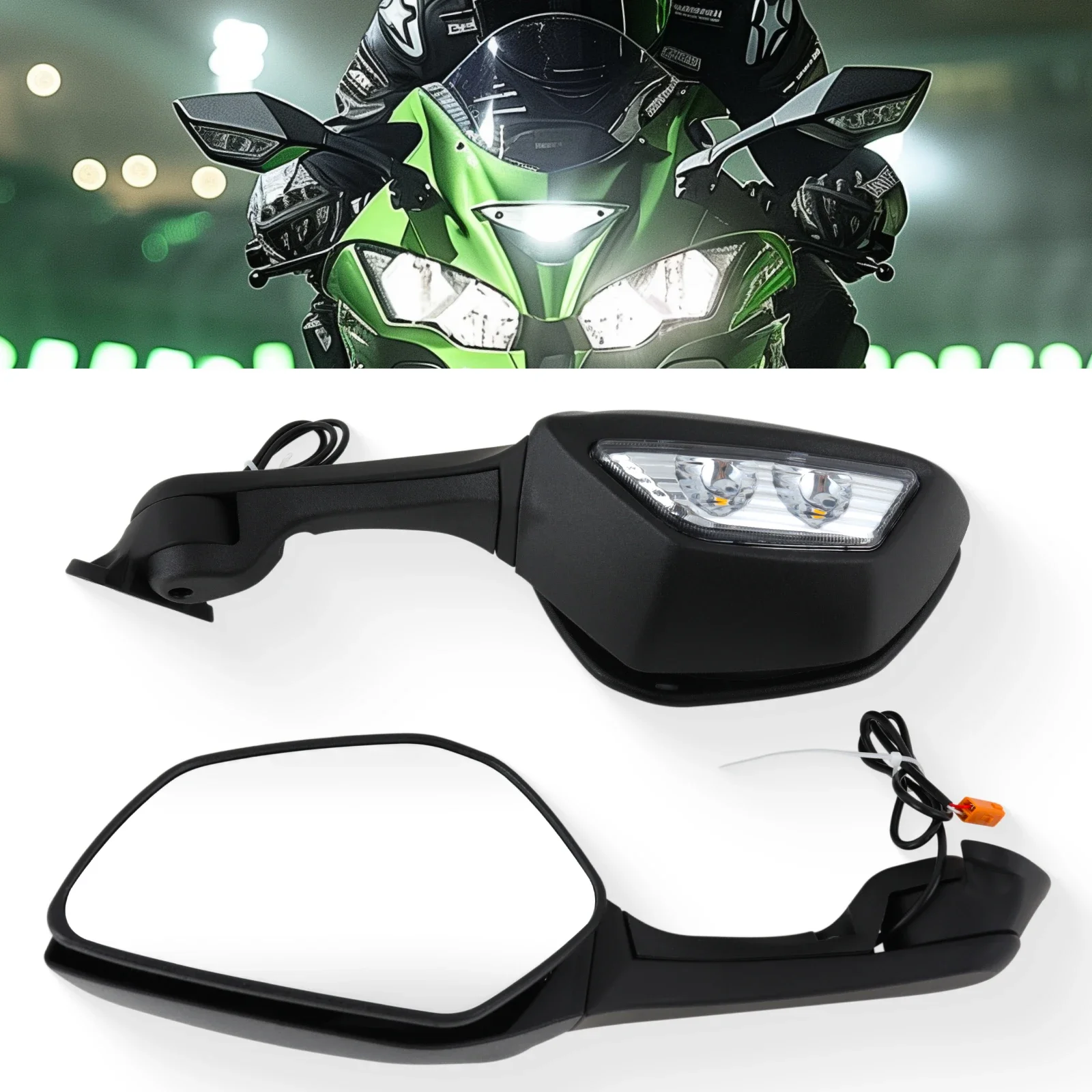 

Amber Turn Light Side Adjust Rearview Mirrors For Kawasaki Ninja ZX-10R ZX10R ZX 10R 2011 2012 2013 2014 2015 Directional Lamp