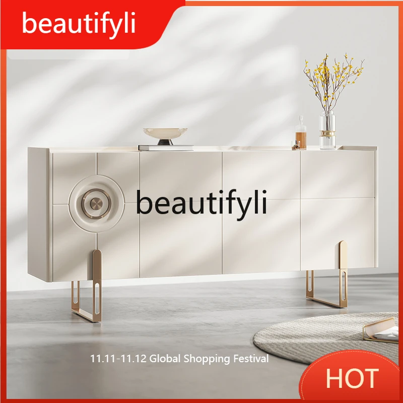 

Entrance cabinet Modern light luxury dining side cabinet Solid wood simple white rock slab locker D80