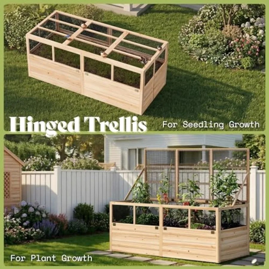 Raised Garden Bed with Fencing and Trellis, 18