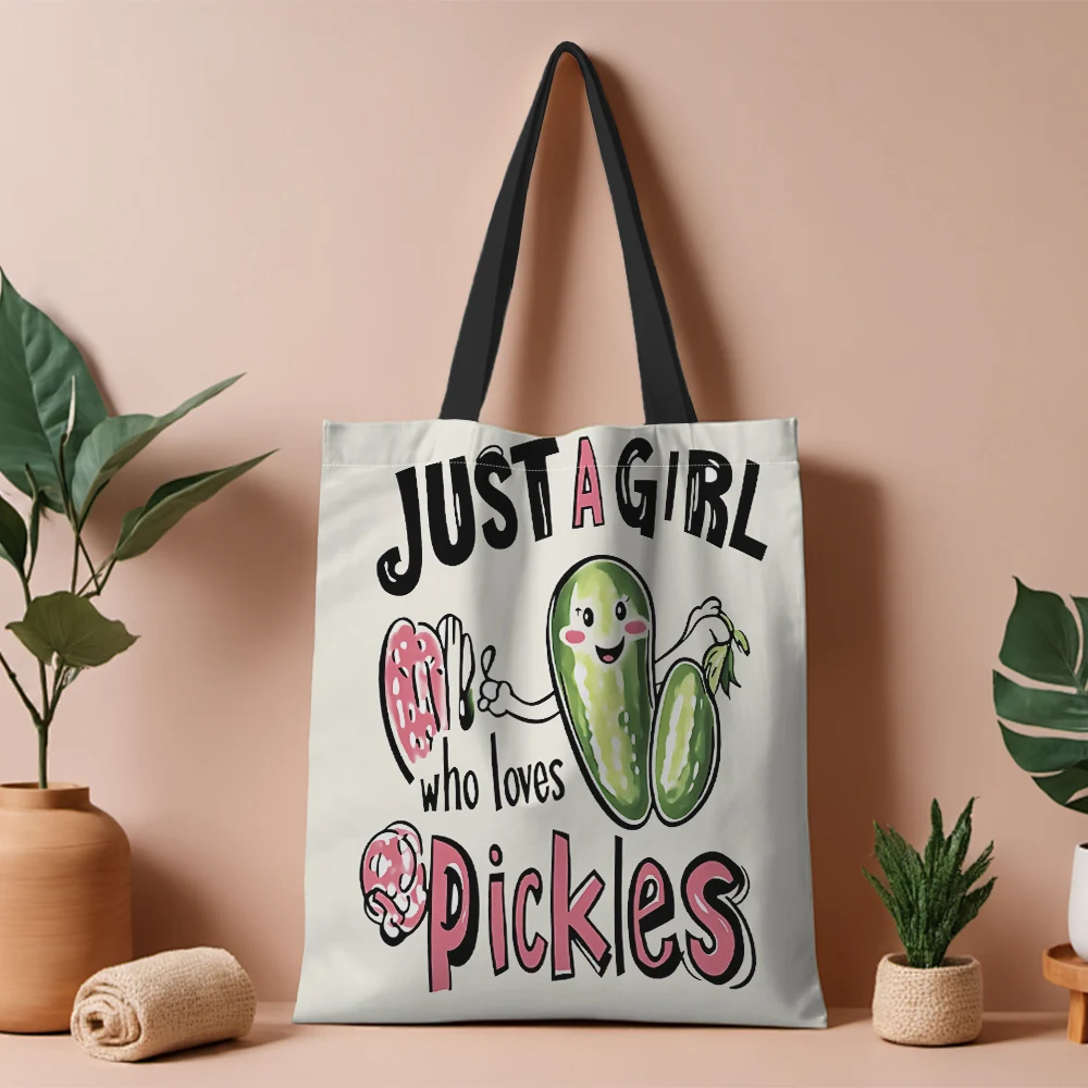 1Pc Funny Pickles Pattern Shoulder Handbags Tote Bag Reusable Grocery Shopping Bag Gifts For Gym Weekend Beach Travel C