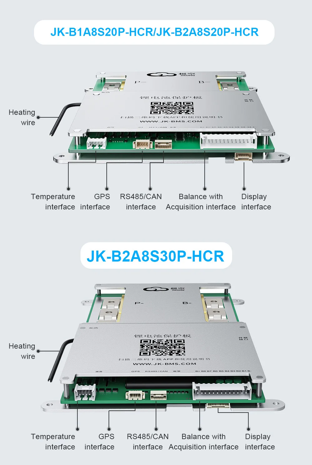 JK BMS V19 BMS 4S 8S 16S 24S 32S 100A 150A 200A 300A HEAT CAN RS485 BT LCD Li-Ion/ Lifepo4/ LTO Batterie 0,6-2A Aktiver Balancer – Detail 9