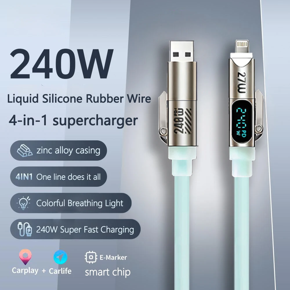 

Кабель USB Type-C на USB-C 4-в-1, 1.8 м, 240 Вт, с быстрой зарядкой PD, для iPhone 16 Pro Max, 15, iPad, Xiaomi, Samsung, планшетов, кабель для передачи данных
