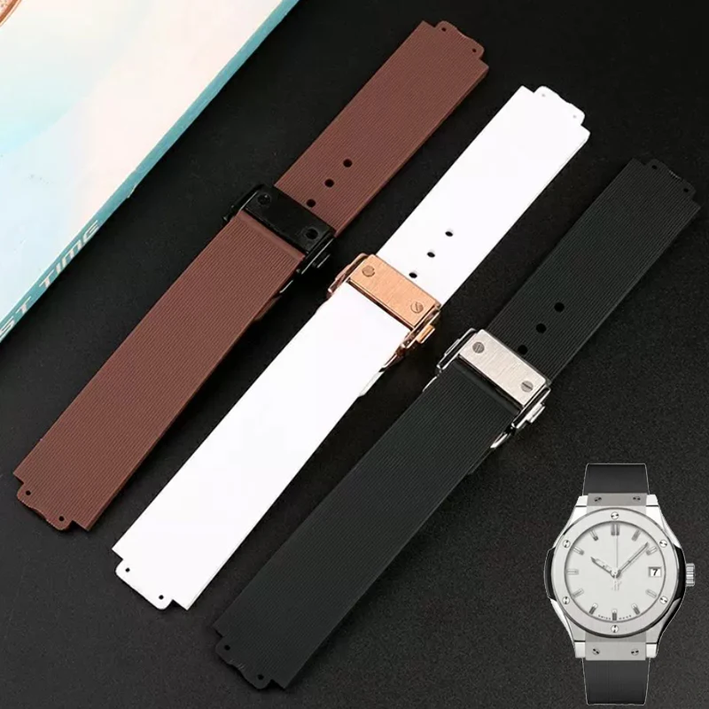 For Hublot Female Women Rubber Strap Quartz Fusion Silicone Watch Accessories Band 18mm Stainless steel watch Buckle 20*13mm