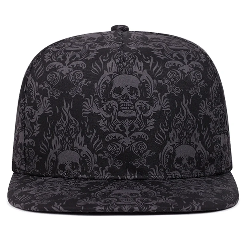 2026 New Fashion Baseball Hat Full Skull Print Street Hip Hop Hat Outdoor Daily Decoration Hat Sunshade Hat Unisex Flat Edge Hat