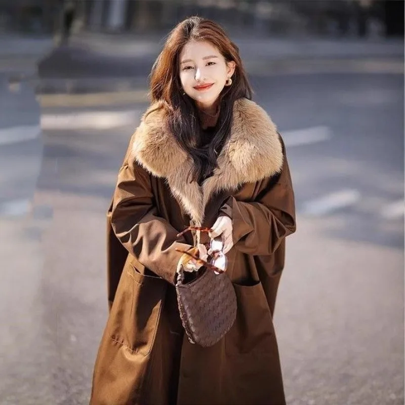 Detachable Parkas Coat For Women 2026 Winter Plush Thicken Fur Jacket Women Foreign Style Wool Lining Long Loose Fleece Overcoat