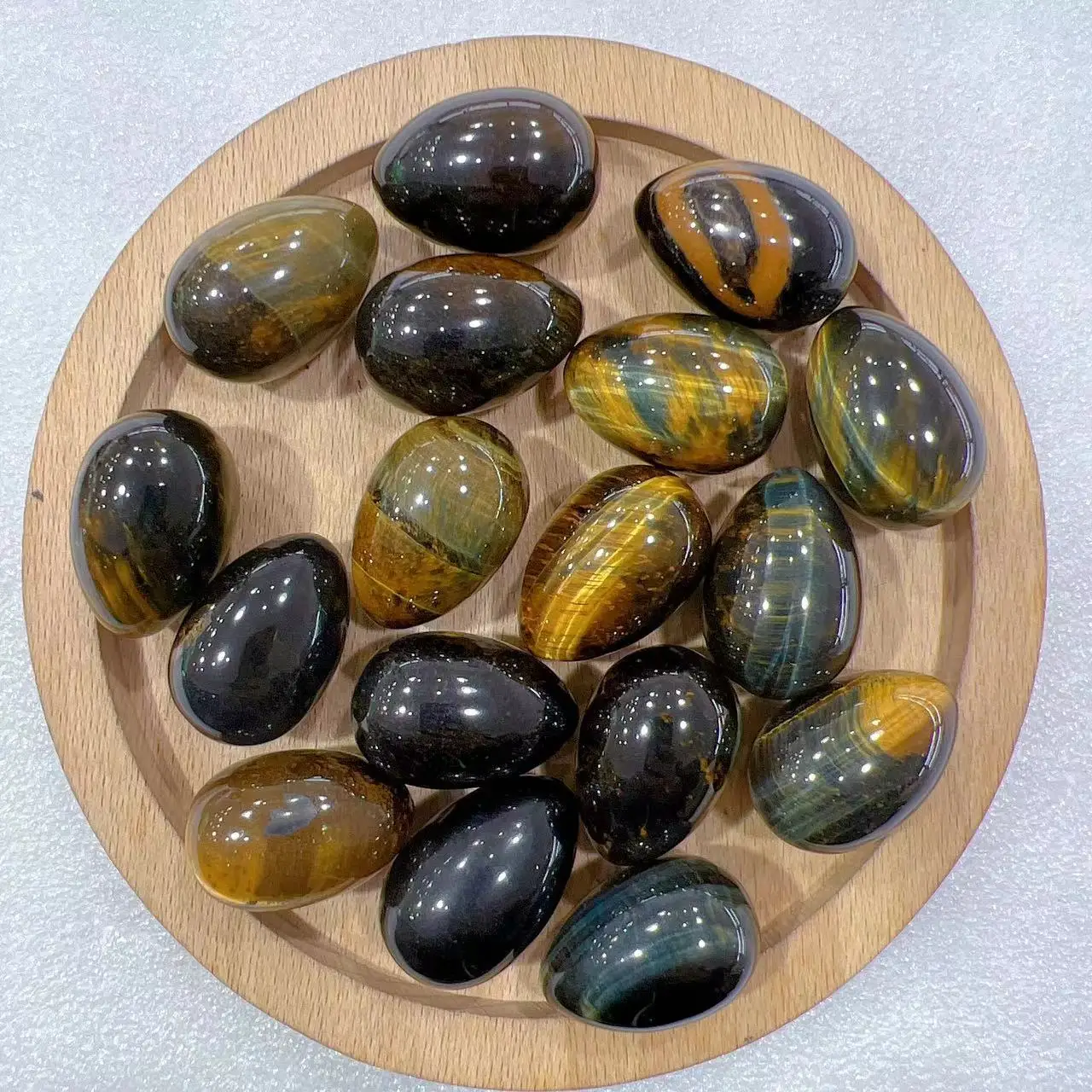 

1pc Yellow & Blue Tiger's Eye Crystal Hand-carved Egg - Yellow & Blue Stripes, Home Decor, Holiday & Father's Day Gift
