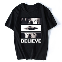 Men Cotton Summer Tees Printed Unny Novelty Hip Hop Rock T-shirt Men X-Files Believe Eyes Black Adult Hunter T Shirt Clothing