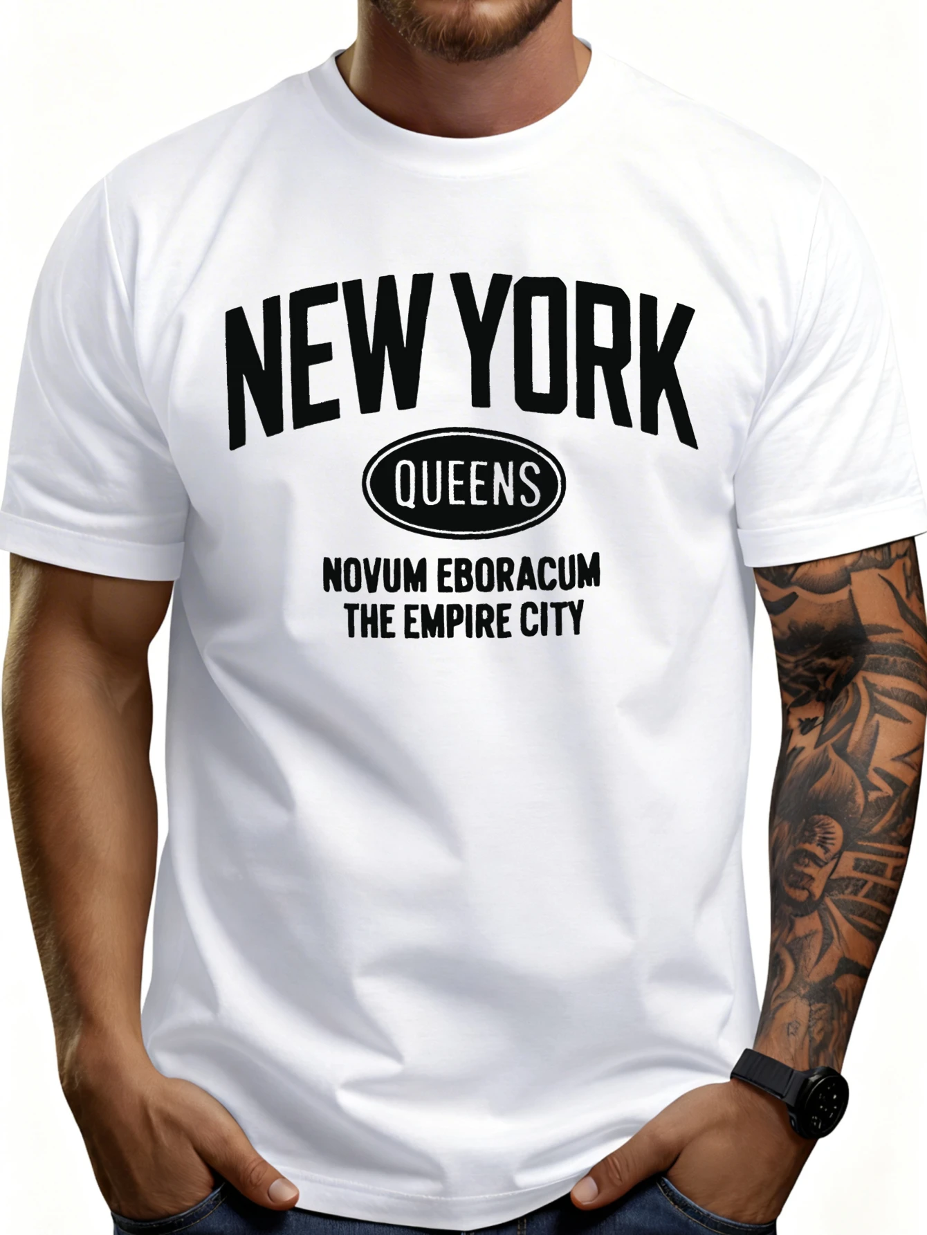 Men's Plain Graphic T-Shirt - Breathable, Soft, Lightweight - New York Empire City, Queens, Ny - Vintage Fun Graphic Casual Short Sleeve Summer Top, Gift for Him
