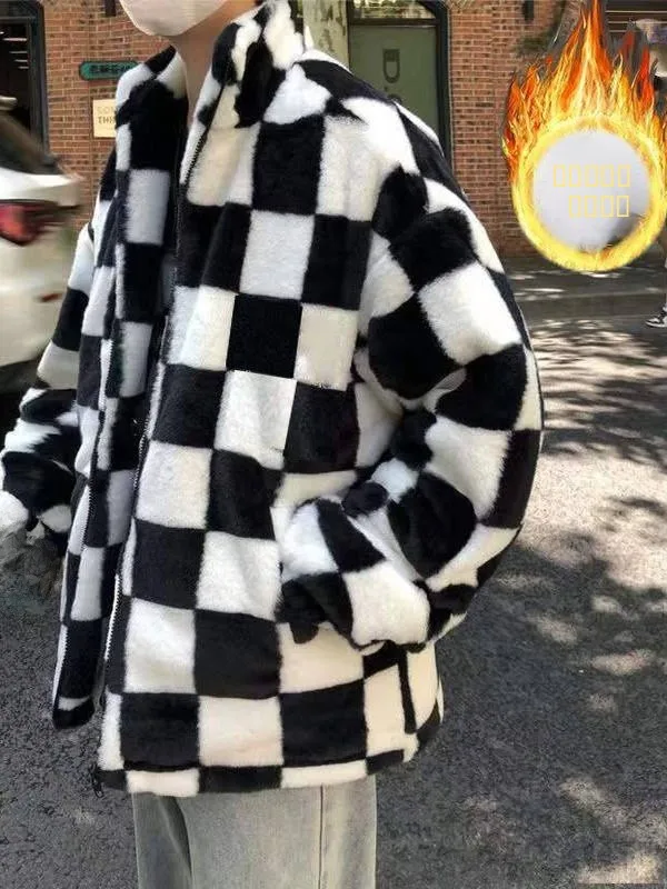 

Men's Loose Fit Plaid Cotton Jaet Rabbit Fur Vest Winter Outerwear Stand Collar Dancewear Thin Model Online Exclusive