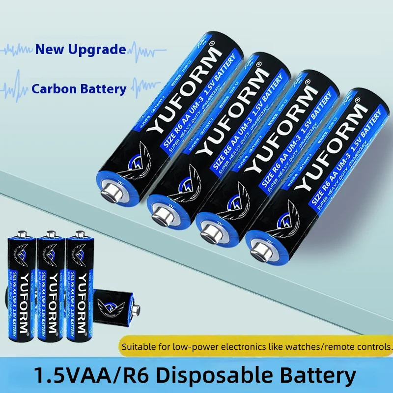 

1.5V AA Carbon Zinc Battery R6, Long Lasting for LED Light, Toy, Wireless Mouse Keyboard, Camera Flash, MP3, Razo